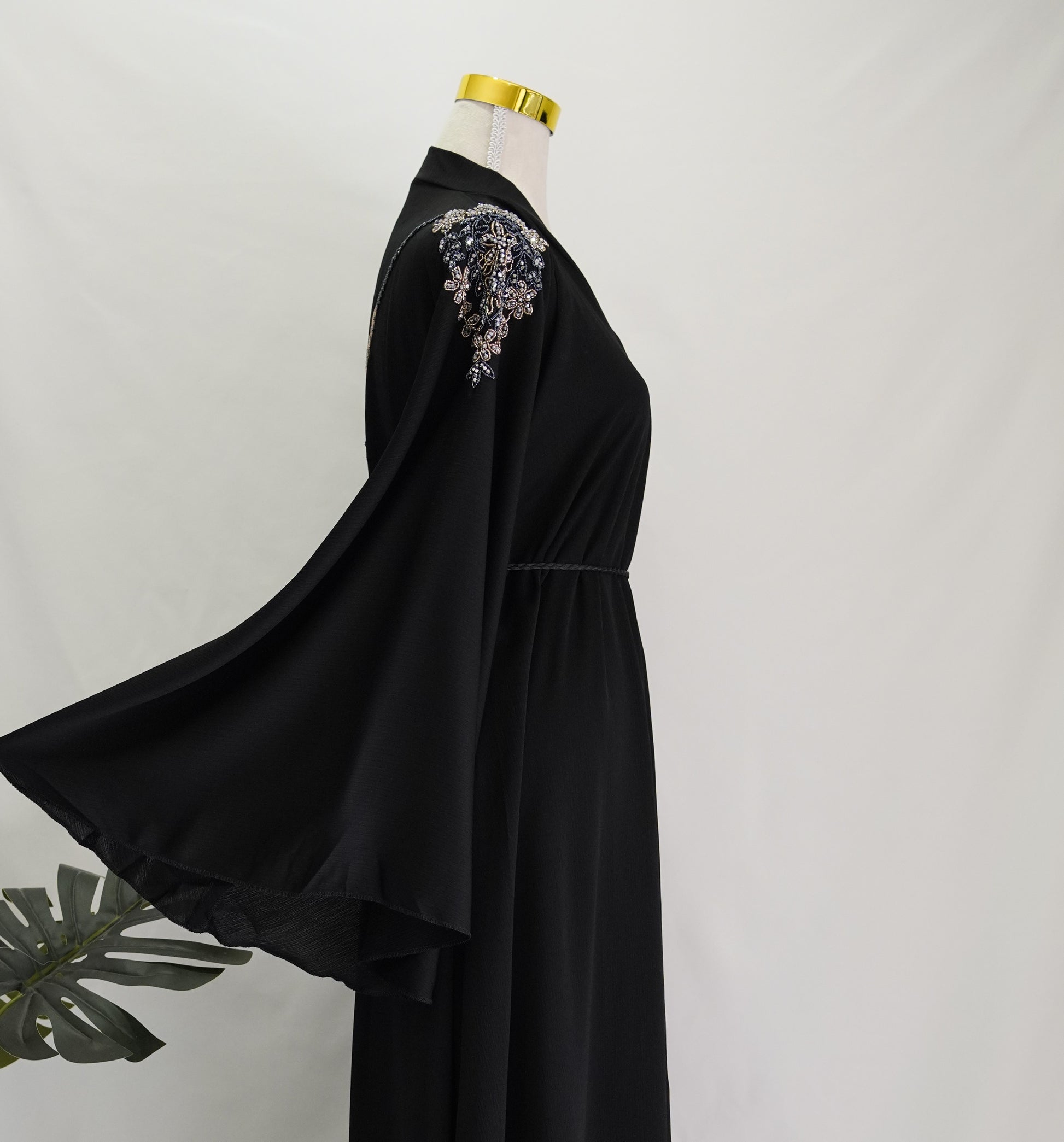 Aleena Abaya, side view, close up, bell sleeve