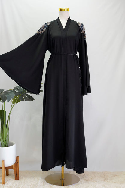 Aleena Abaya, front side, full length, bell sleeve 