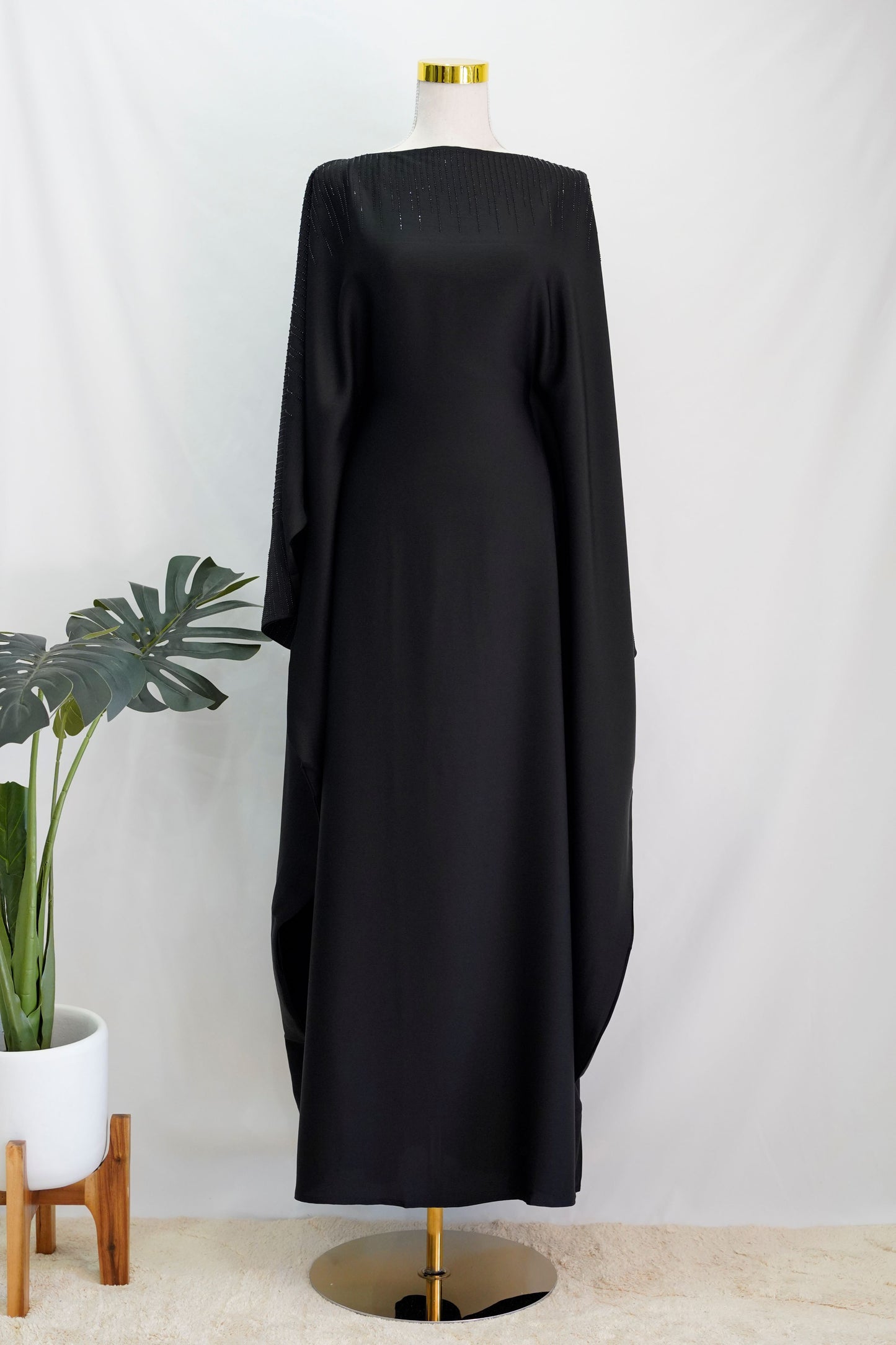 Amaani Butterfly Abaya Black, front side, full length