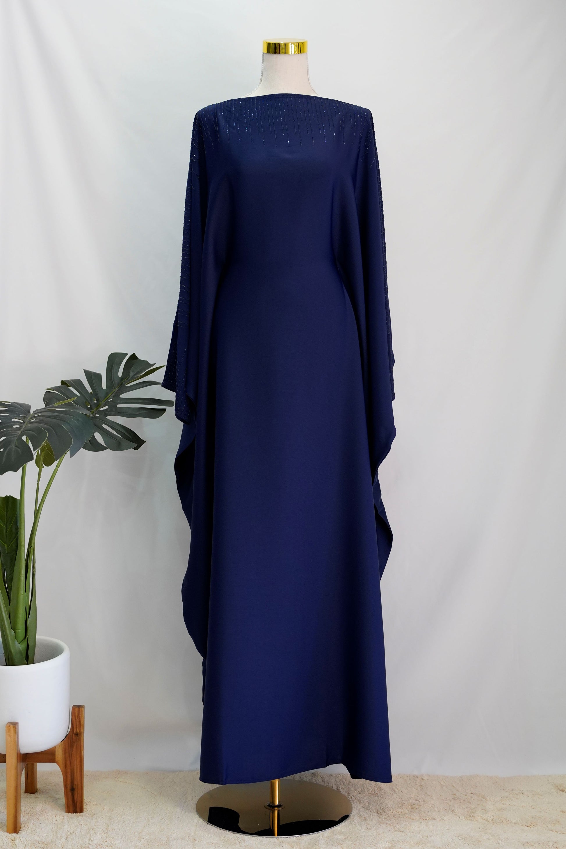 Amaani Butterfly Abaya Royal Blue, front side, full length