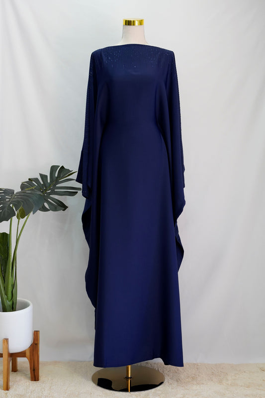 Amaani Butterfly Abaya Royal Blue, front side, full length