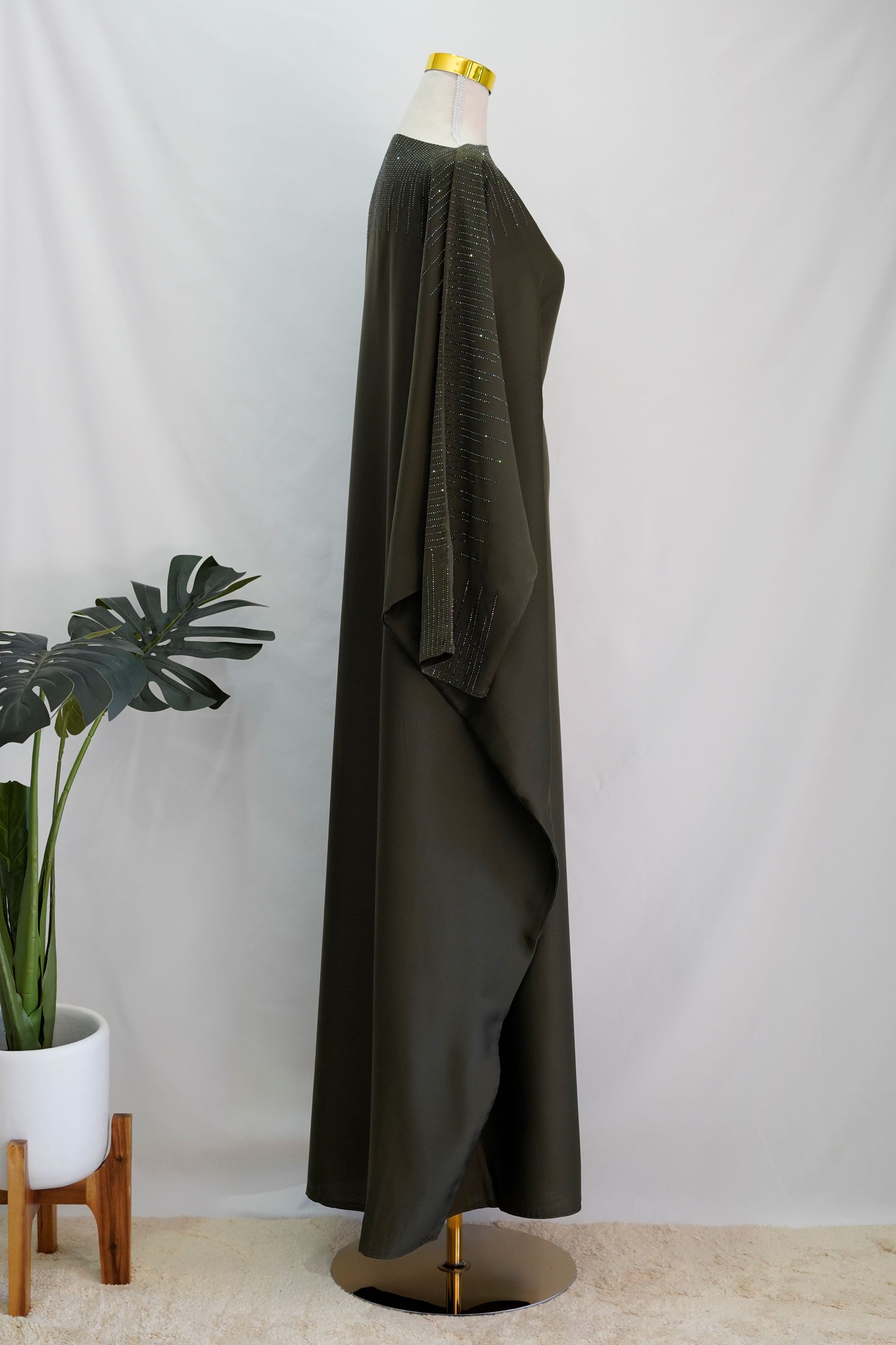 Amaani Butterfly Abaya Olive, side view, full length