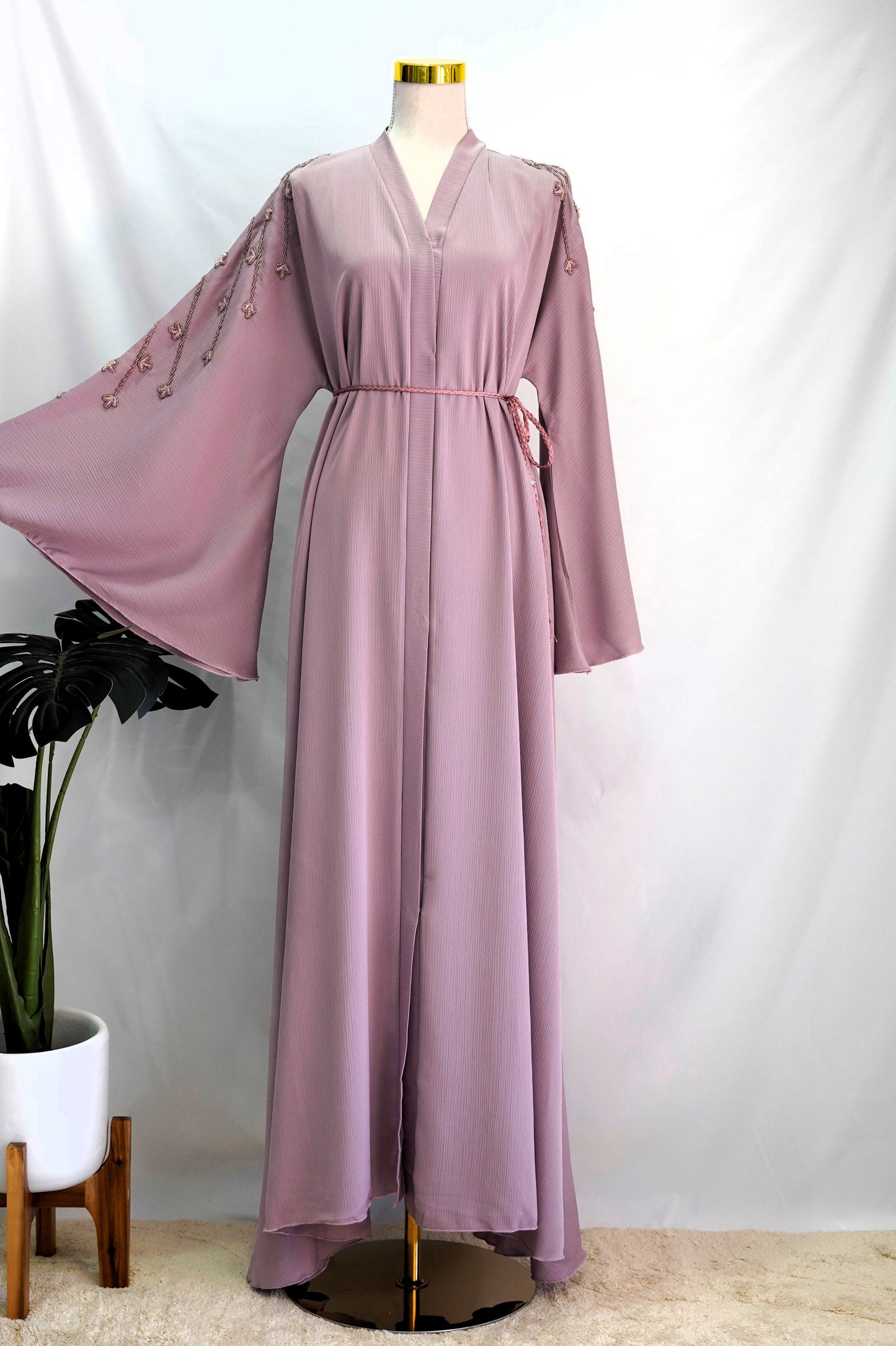 Safaa Abaya, front view, full length, bell sleeve