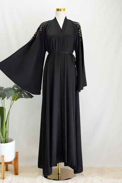 Zaynaa Abaya, front view, full length, bell sleeve